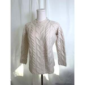 Aran Market Ireland 100% Merino Wool Cable Knit Sweater Cream L Shrunken Medium